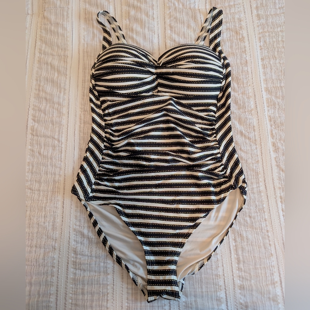 Nip Tuck Ahoy Joanne Foil One Piece Ruched Swim Suit NWOT